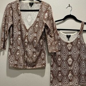 Talbots Brown and White Patterned Cardigan